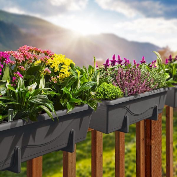 Gardenico Self-watering Balcony Planter - 400mm - Anthracite - Set of Three