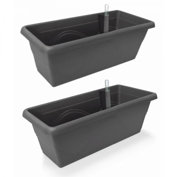 Gardenico Self-watering Balcony Planter - 400mm - Anthracite - Set of Two