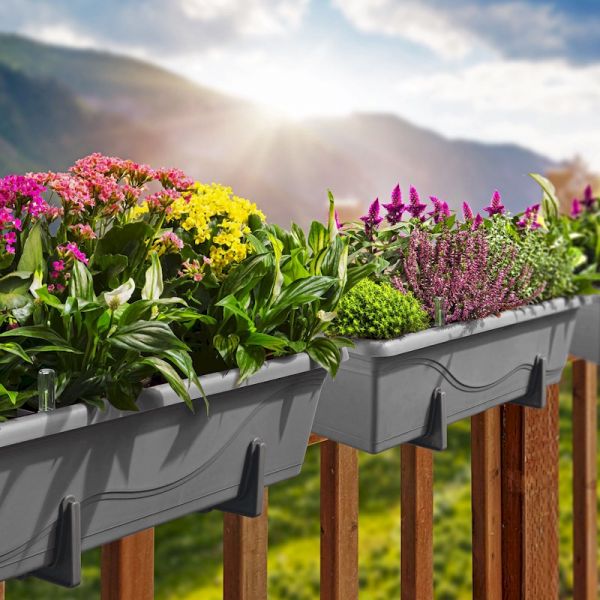 Gardenico Self-watering Balcony Planter - 400mm - Stone Grey - Set of Three