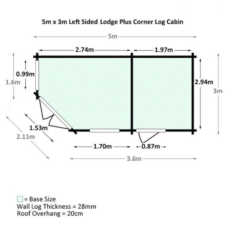 Millbrook Corner Lodge Plus Left 28mm Log Cabin 5.0 x 3.0m