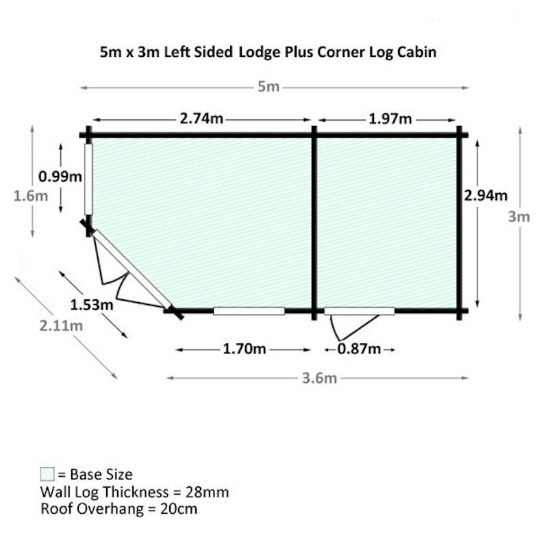 Millbrook Corner Lodge Plus Left Double-Glazed 28mm Log Cabin 5.0 x 3.0m
