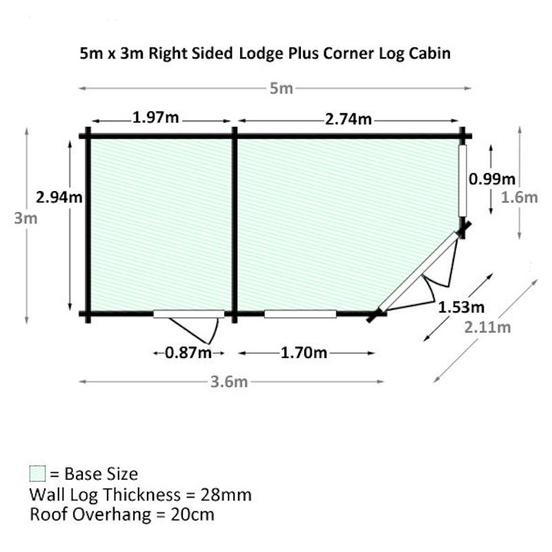 Millbrook Corner Lodge Plus Right Double-Glazed 28mm Log Cabin 5.0 x 3.0m