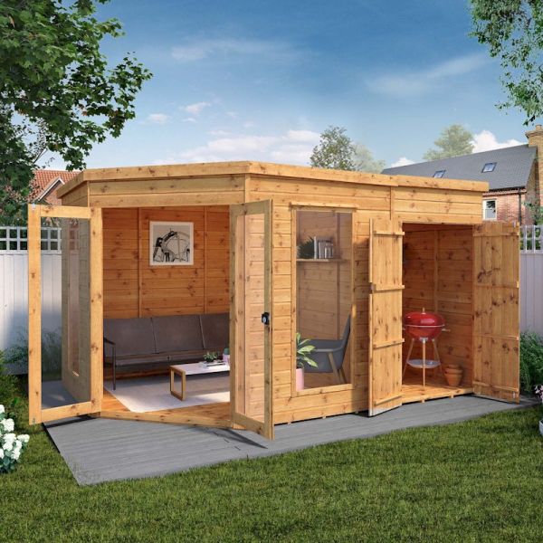 Mercia Premium Corner Summerhouse With Side Shed 8x12