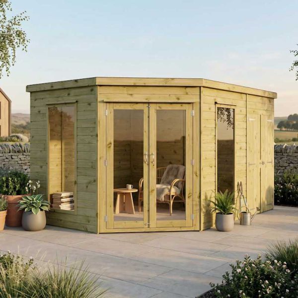 Mercia Premium Corner Summerhouse With Side Shed 8x12