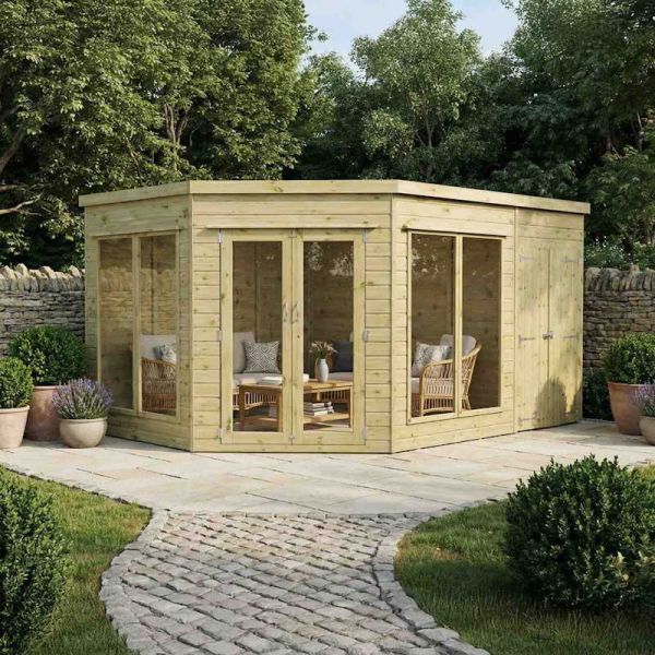 Mercia Premium Corner Summerhouse With Side Shed 9x13