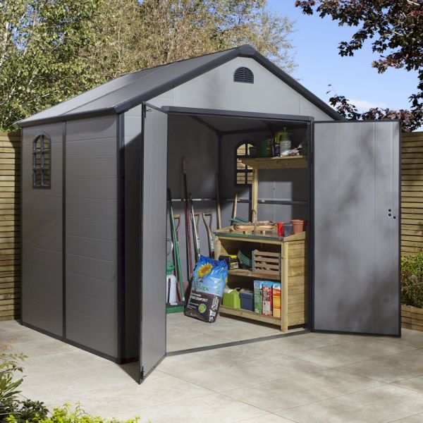 Rowlinson Airevale 8x6 Apex Plastic Shed - Light Grey