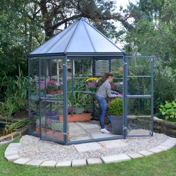 Palram - Canopia Oasis Hexagonal 8ft Greenhouse - Grey-58820 