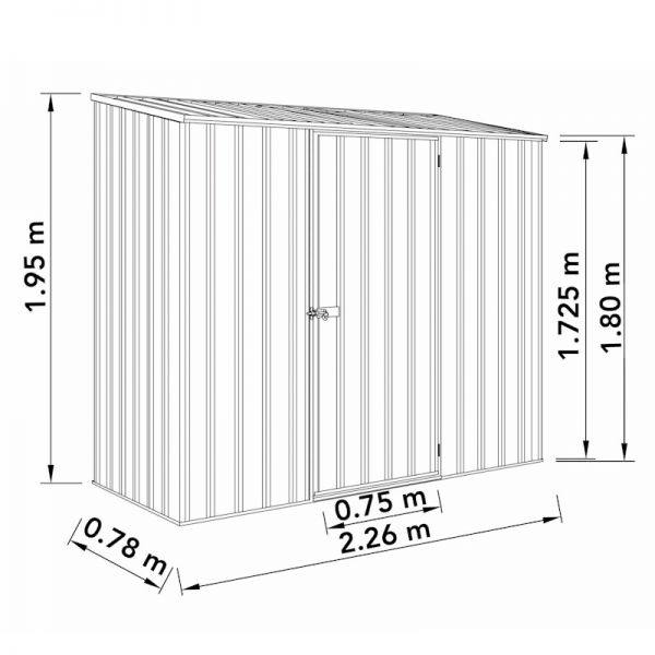 Absco Space Saver Zinc Metal Shed 2.26m x 0.78m