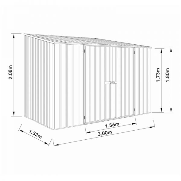 Absco Space Saver Zinc Metal Shed 3.0m x 1.52m