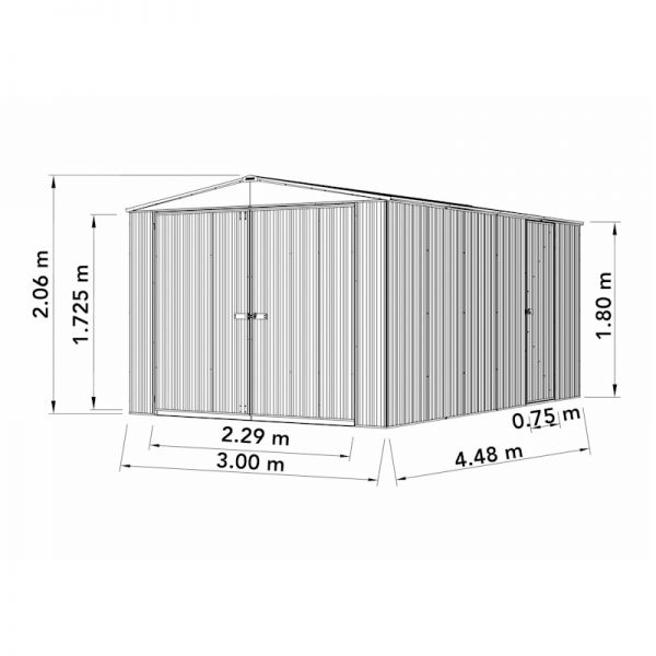 Absco Utility Workshop Zinc Metal Shed 3.0m x 4.48m