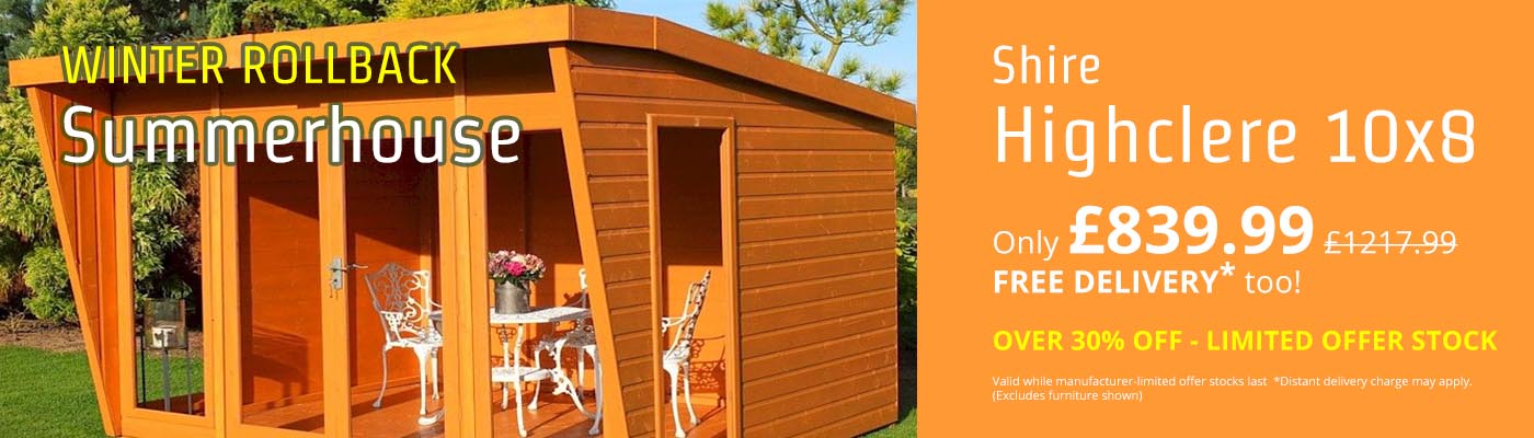 Winter Rollback - OVER 30% OFF the Shire Highclere 10x8 Summerhouse!