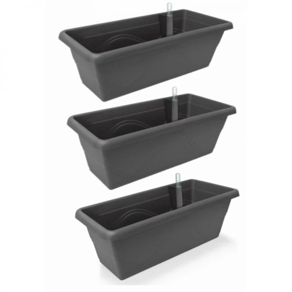 Gardenico Self-watering Balcony Planter - 400mm - Anthracite - Set of Three