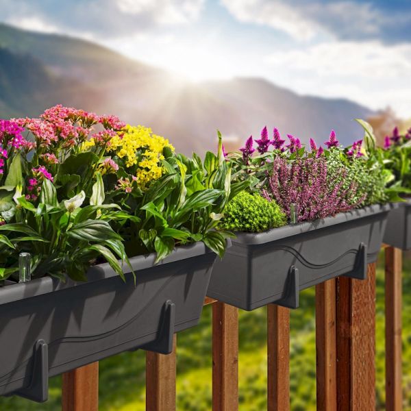 Gardenico Self-watering Balcony Planter - 400mm - Anthracite - Set of Two