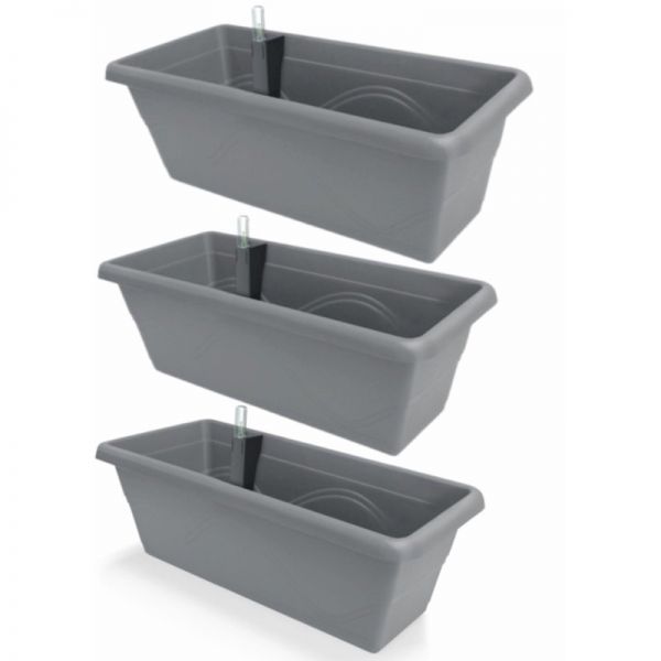 Gardenico Self-watering Balcony Planter - 400mm - Stone Grey - Set of Three