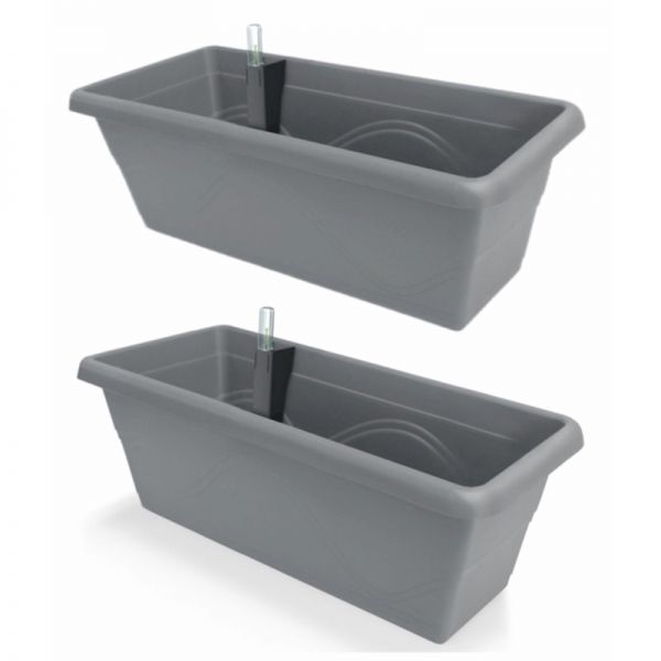 Gardenico Self-watering Balcony Planter - 400mm - Stone Grey - Set of Two