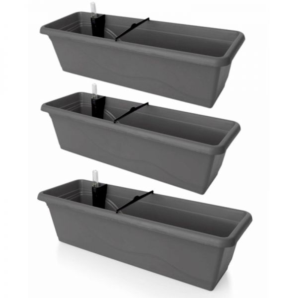 Gardenico Self-watering Balcony Planter - 600mm - Anthracite - Set of Three