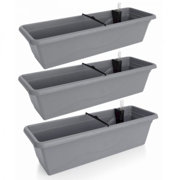 Gardenico Self-watering Balcony Planter - 600mm - Stone Grey - Set of Three