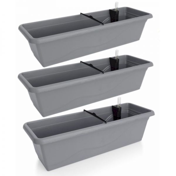 Gardenico Self-watering Balcony Planter - 600mm - Stone Grey - Set of Three