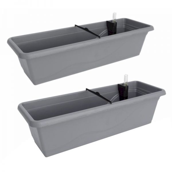 Gardenico Self-watering Balcony Planter - 600mm - Stone Grey - Set of Two