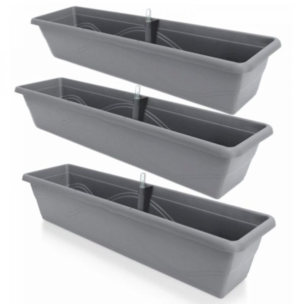 Gardenico Self-watering Balcony Planter - 800mm - Stone Grey - Set of Three