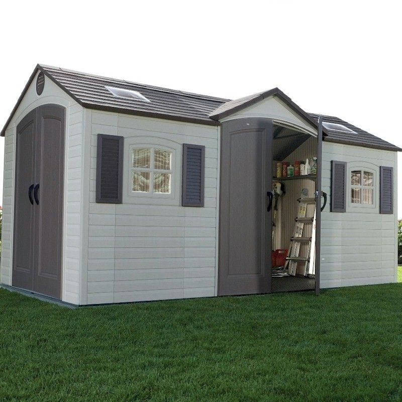 Lifetime Apex Dual Entry Pl   astic Shed 15x8 - One Garden