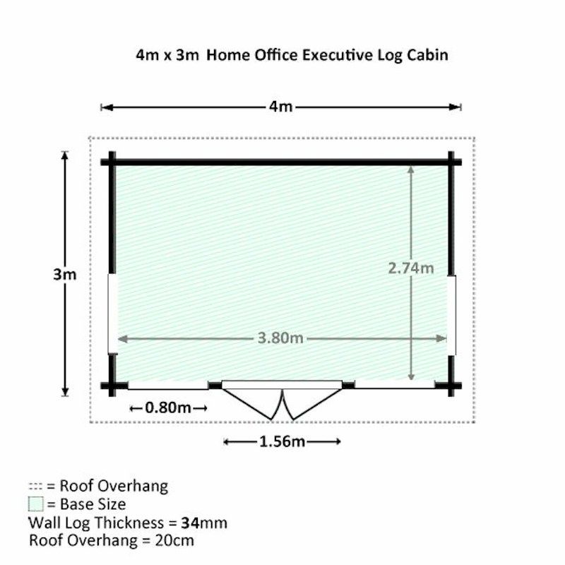 Millbrook Home Office Director Double-Glazed 34mm Log Cabin 4.0 x 3.0m