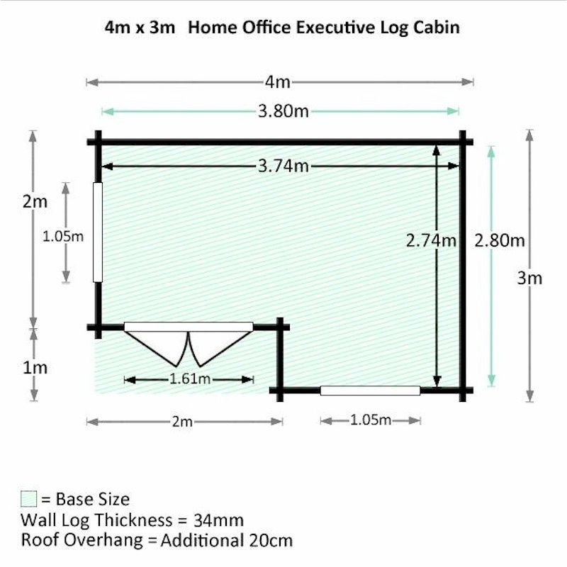 Millbrook Home Office Executive Double-Glazed 34mm Log Cabin 4 x 3m