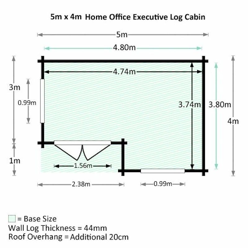 Millbrook Home Office Executive Double-Glazed 44mm Log Cabin 5 x 4m