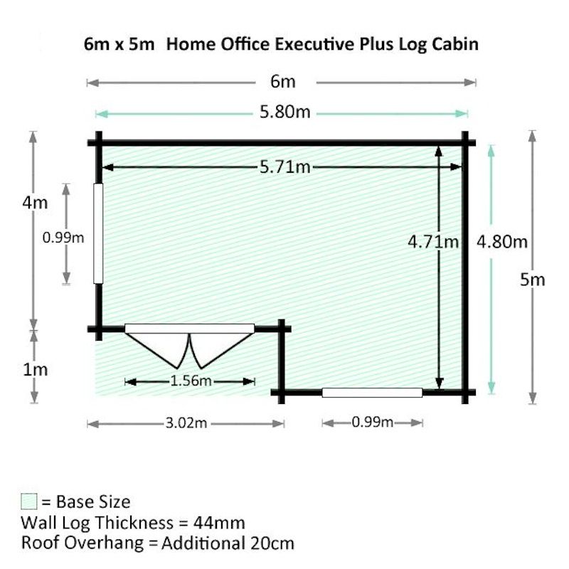 Millbrook Home Office Executive Plus Double-Glazed 44mm Log Cabin 6x5m