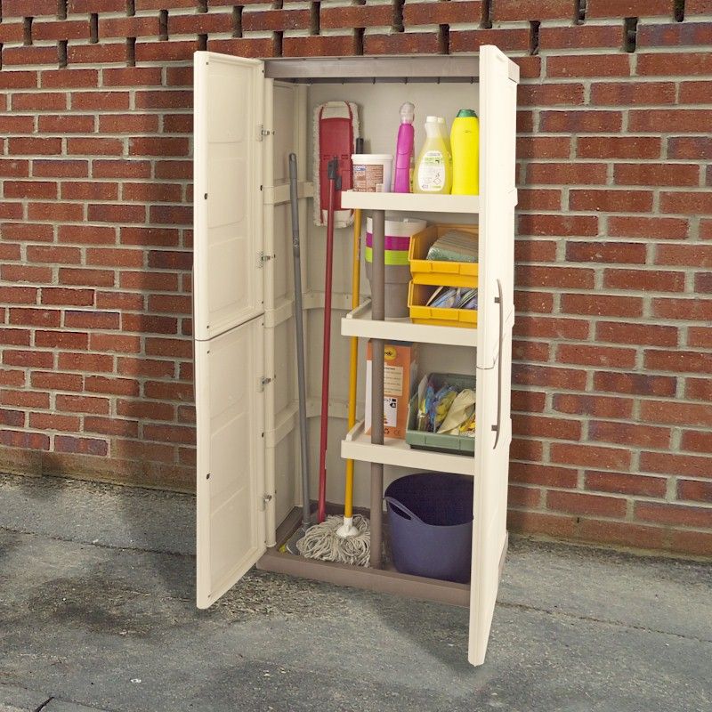 Shire Large Plastic Store With Shelves And Broom Storage One Garden