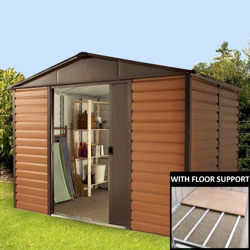 yardmaster woodgrain 1012wgl metal shed with floor support