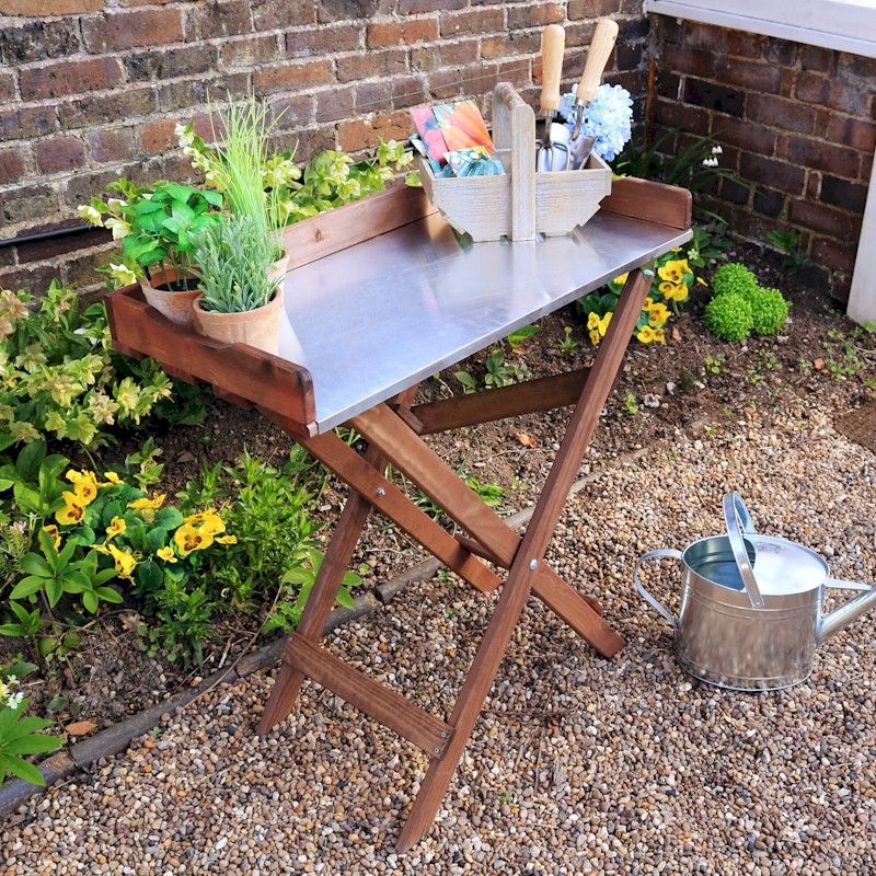 Zest Folding Potting Table With Metal Top One Garden