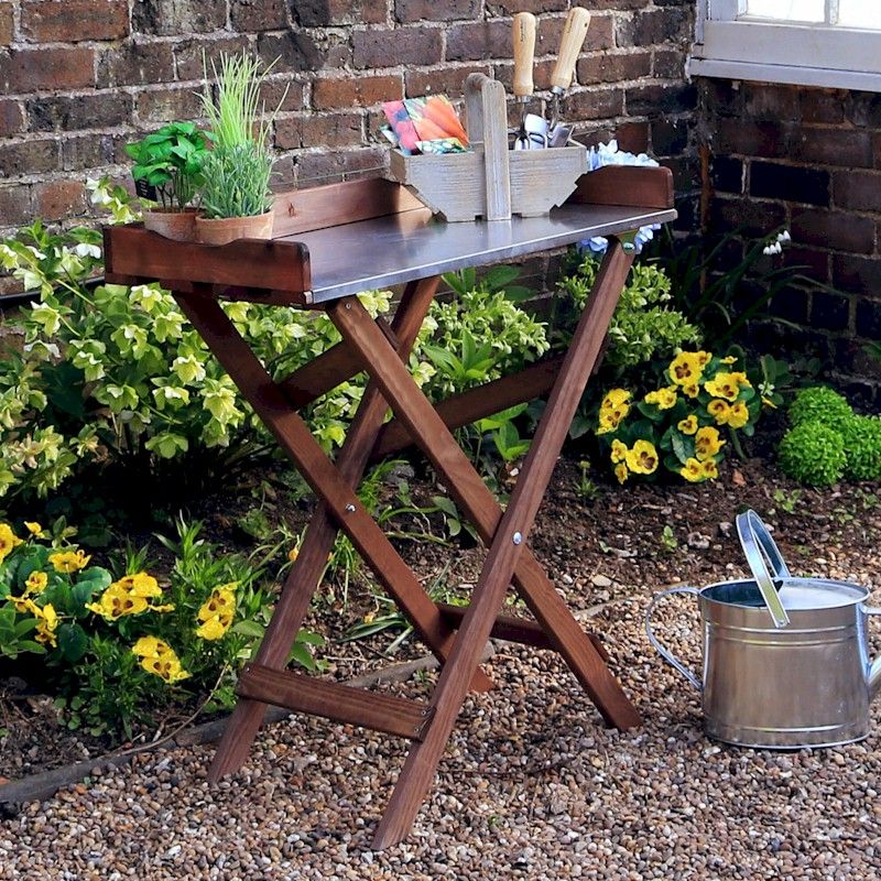 Zest Folding Potting Table With Metal Top One Garden