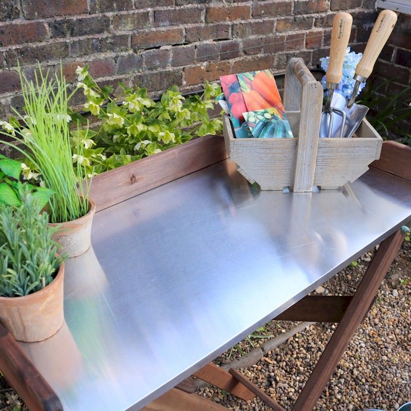 Merry Garden Folding Utility Table & Potting Bench, Natural Stained