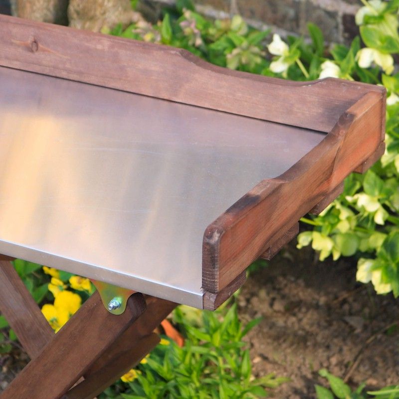 Zest Folding Potting Table With Metal Top One Garden