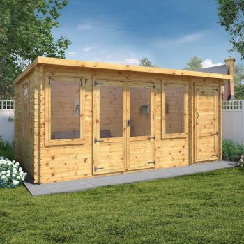 Mercia Pent Log Cabin 5.1m x 3m With Side Shed - 19mm image