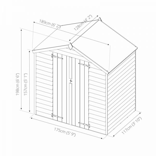 Mercia Overlap Apex Double Door Shed 4x6 - Windowless