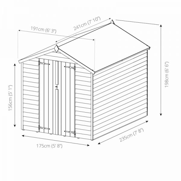 Mercia Overlap Apex Double Door Shed 8x6 - Windowless