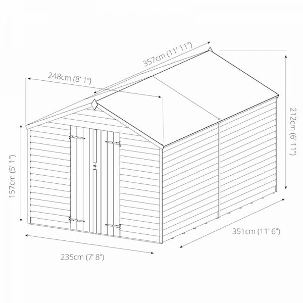 Mercia Overlap Apex Shed 12x8 - Windowless