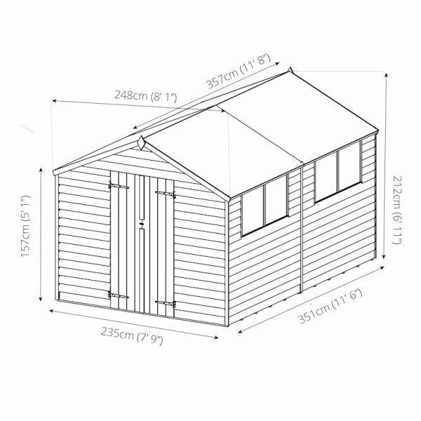 Mercia Overlap Apex Shed 12x8