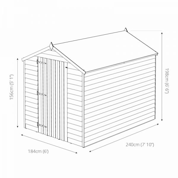 Mercia Overlap Apex Single Door Shed 8x6 - Windowless