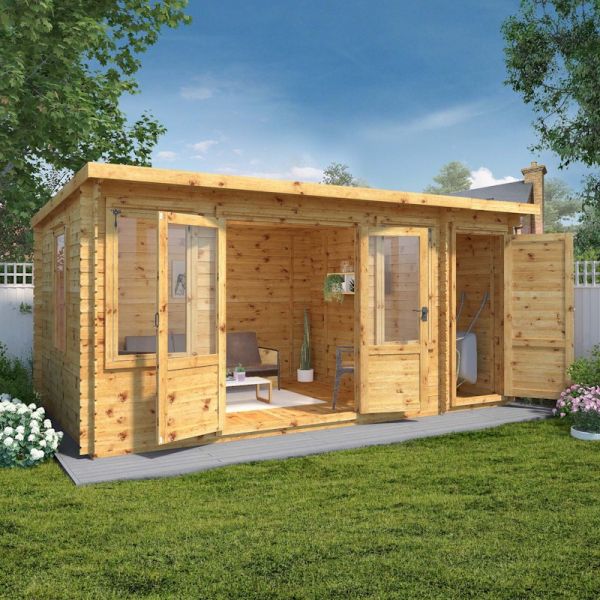 Mercia Pent Log Cabin 5.1m x 3m With Side Shed - 19mm