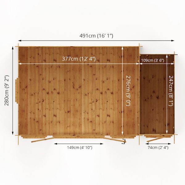 Mercia Pent Log Cabin 5.1m x 3m With Side Shed - 19mm