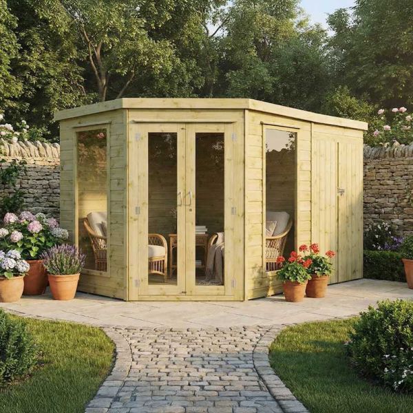 Mercia Premium Corner Summerhouse With Side Shed 7x11