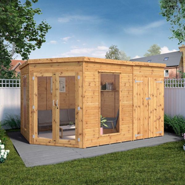 Mercia Premium Corner Summerhouse With Side Shed 8x12