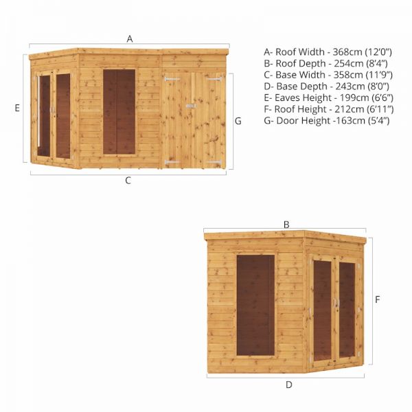 Mercia Premium Corner Summerhouse With Side Shed 8x12