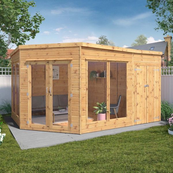 Mercia Premium Corner Summerhouse With Side Shed 9x13