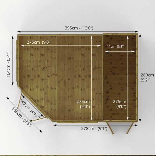 Mercia Premium Corner Summerhouse With Side Shed 9x13
