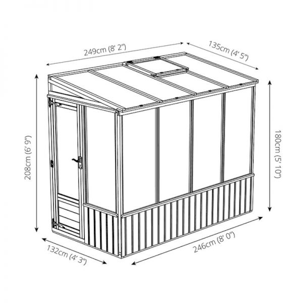 Mercia Premium Pent Greenhouse 8x4