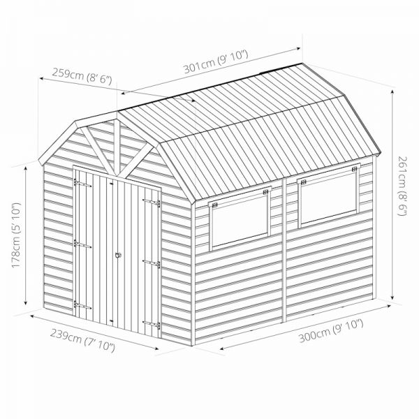 Mercia Premium Shiplap Dutch Barn Shed 10x8